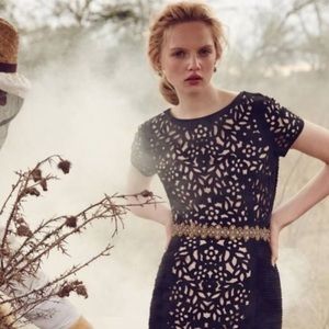 ANTHROPOLOGIE MAEVE Black Basalt Lasercut Short Sleeve Sheath Dress